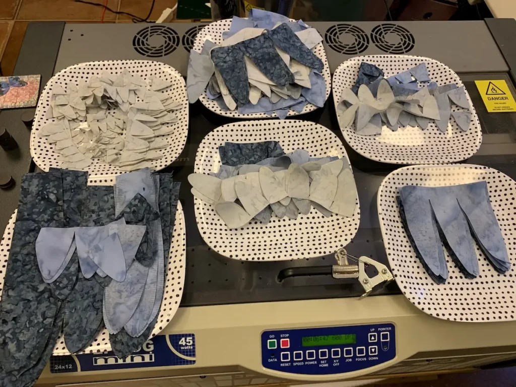 Serap Whitmer pieces cut and ready to be made into birds