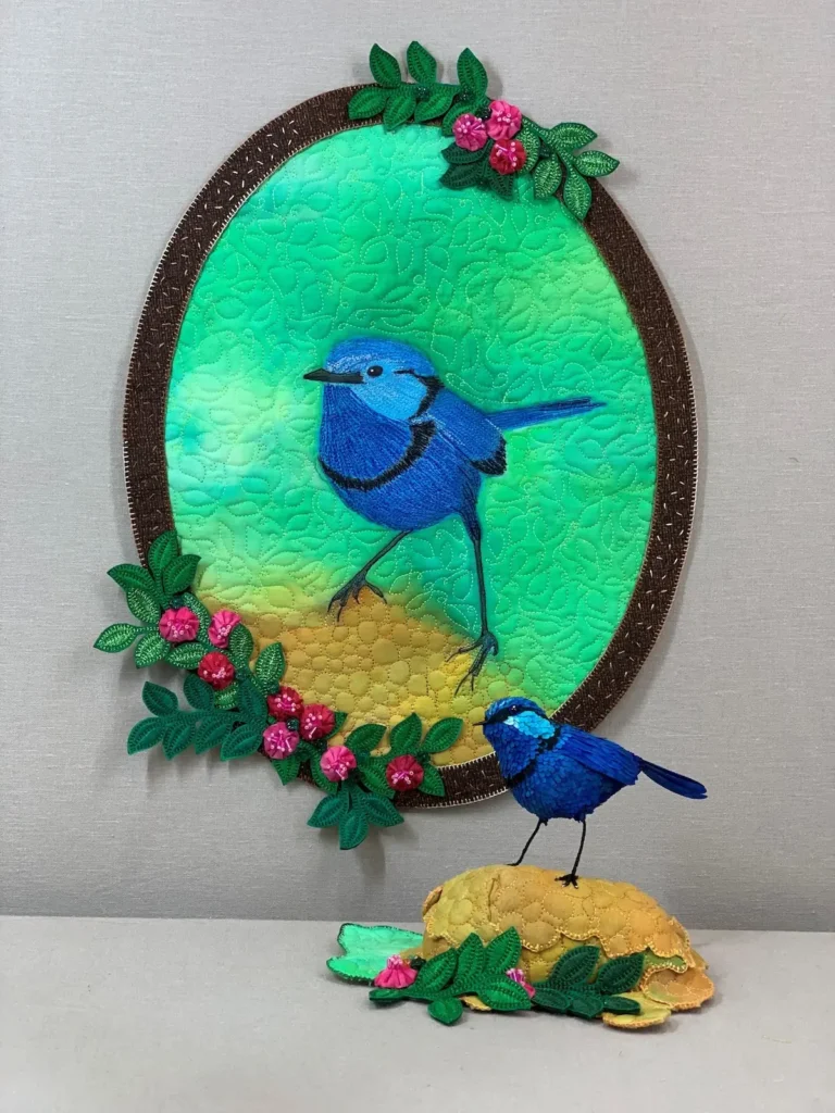 Blue 3D and 2D birds by Serap Whitmer