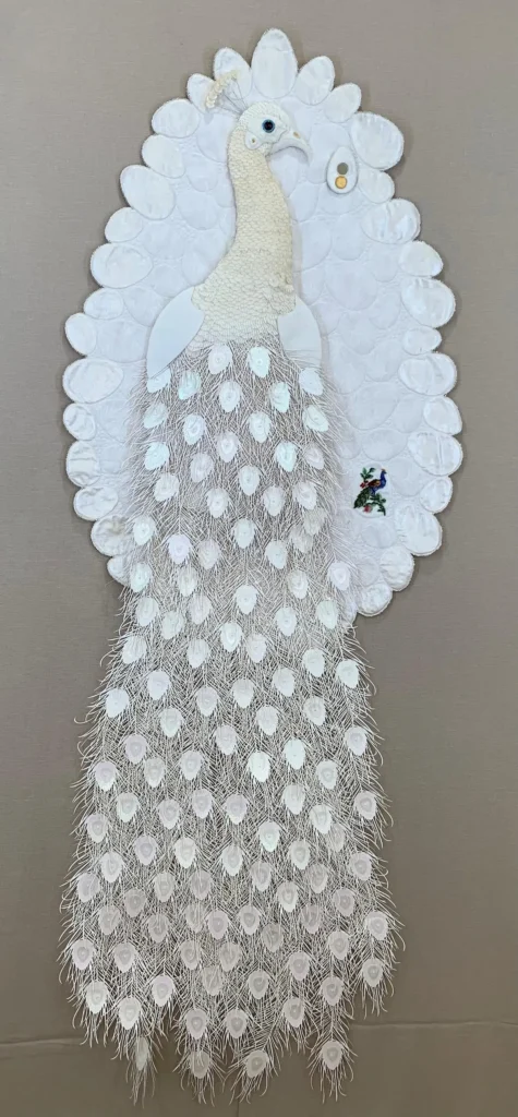 Peacock fiber art by Serap Whitmer